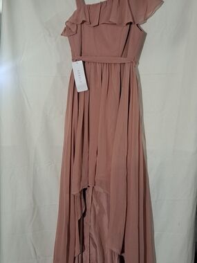 Azazie Mauve One-Shoulder Ruffle High-Low Dress